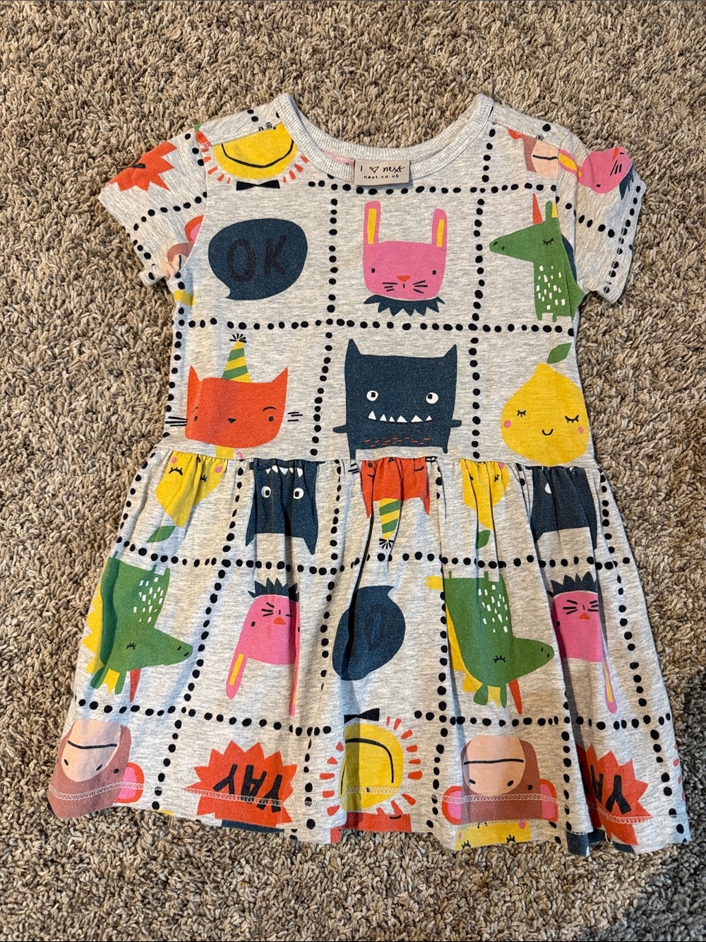 next Girls' Gray Casual Dress with Multicolor Character Prints